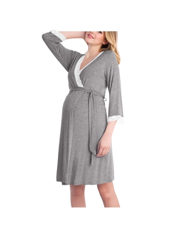 Women's Maternity Lace Trim Robes - Hospital Labor Delivery Robes - Pregnancy Nursing Sleepwear