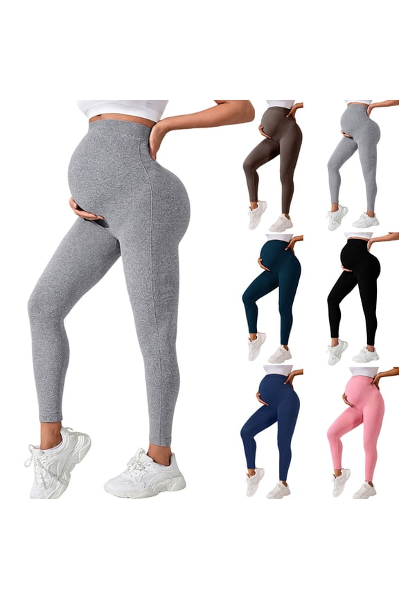 Women's Maternity Leggings Over The Belly, High Waist Seamless Stretch – Pregnancy Yoga Pants for Daily, Yoga & Postpartum Comfort | TOPLIU,Black L