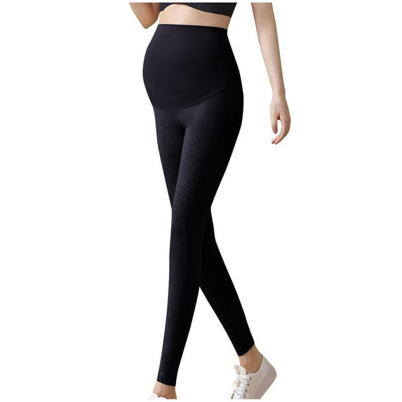 Women's Maternity Leggings Over The Belly with Pockets Super Soft Workout Pregnancy Yoga Pants Black XL