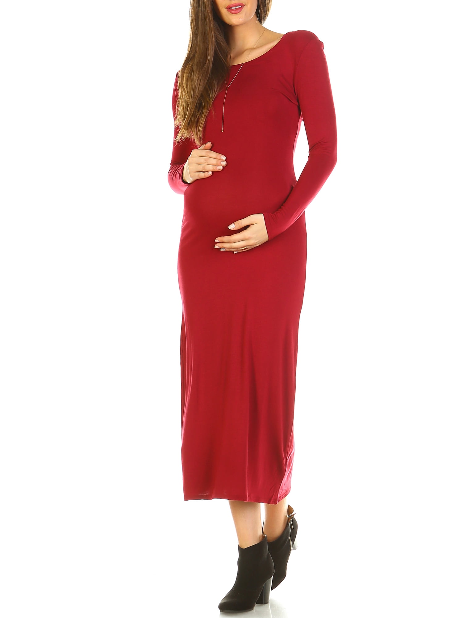 White Mark Women Maternity 'Penelope' Maxi Dress - Burgundy - Small