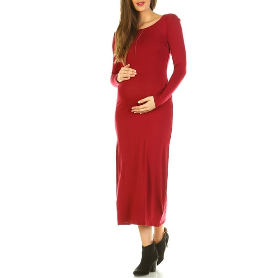 Women's Maternity Long Sleeve Maxi Dress - Extended Sizes Available