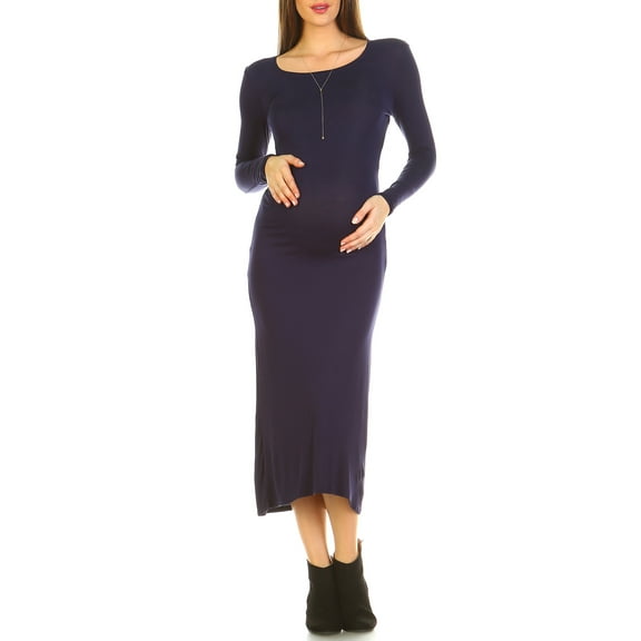 Women's Maternity Long Sleeve Maxi Dress - Extended Sizes Available