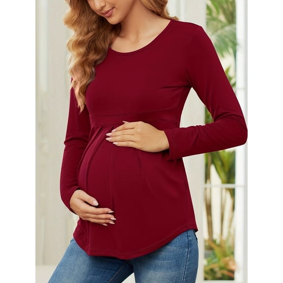 Yawrut Ladies Maternity ruffled Pleated Stretch Slim Comfortable long sleeve top