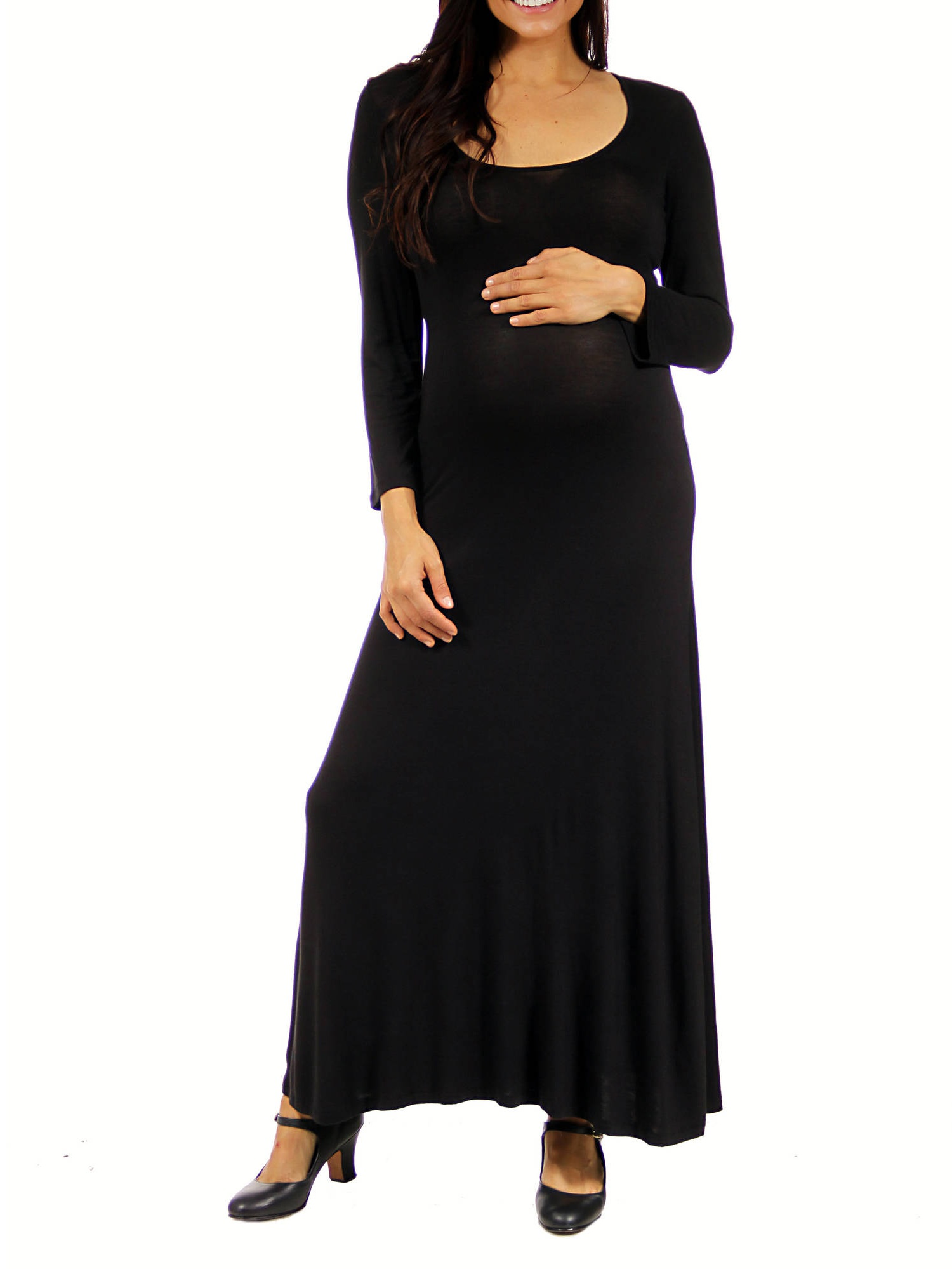 Women's Maternity Long Sleeve Scoop Neck Maxi Dress - image 1 of 4