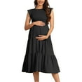 thumbnail image 1 of Women's Maternity Maxi Dress - Bohemian Floral Print, Short Sleeve Crew Neck Tiered Dress, Casual Flow Pregnancy Gown for Summer,Size for XL, 1 of 6
