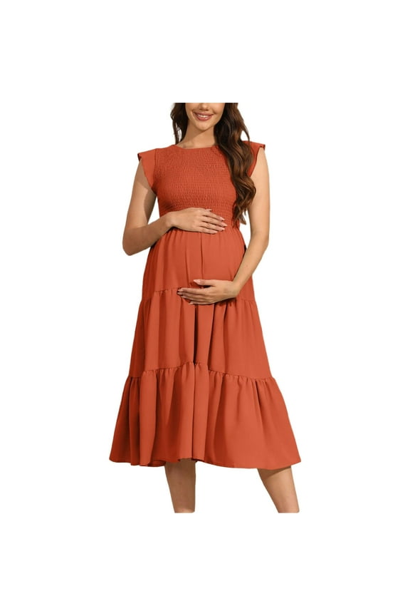 Women's Maternity Maxi Dress - Bohemian Floral Print, Short Sleeve Crew Neck Tiered Dress, Casual Flow Pregnancy Gown for Summer,Size for XL