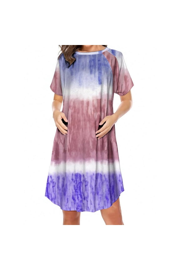 Women's Maternity Nursing Dress Crewneck Short Sleeve Nightgown Pregnancy Printed Casual Side Zipper Breastfeeding Dresses Multicolor XXL