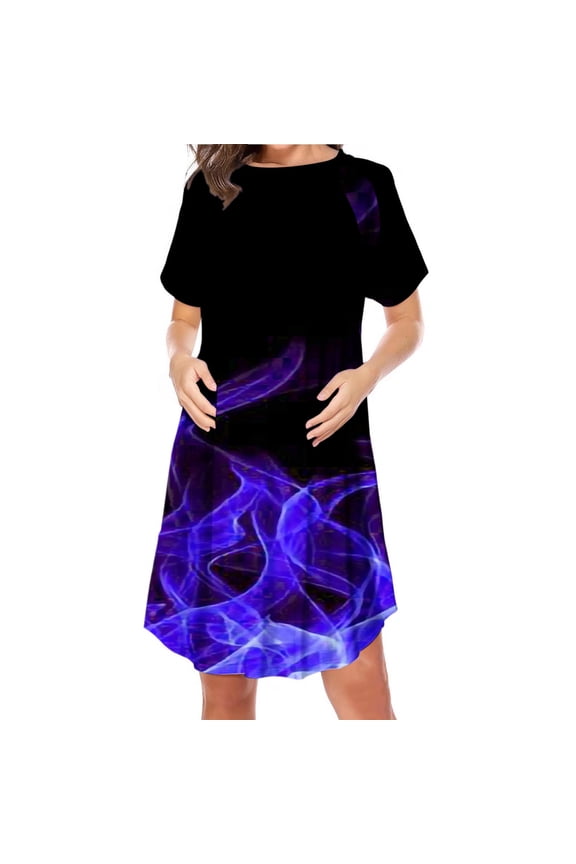 Women's Maternity Nursing Dress Short Sleeve Crewneck Nightgown Pregnancy Print Loose Side Zippered Breastfeeding Mini Dresses Purple XL
