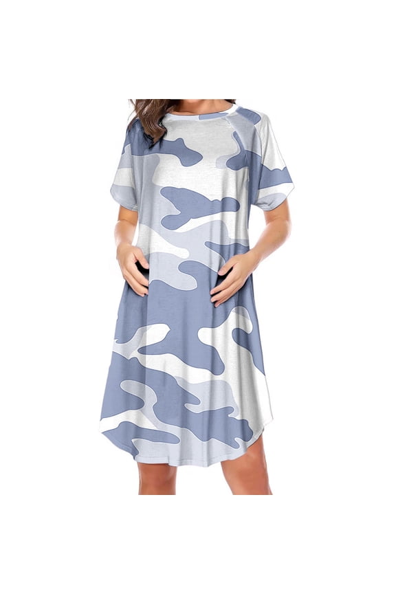 Women's Maternity Nursing Dress Short Sleeve Crewneck Nightgown Pregnancy Printed Casual Side Zipper Breastfeeding Mini Dresses Purple L