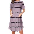 thumbnail image 1 of Women's Maternity Nursing Dress Short Sleeve Crewneck Nightgown Pregnancy Striped Loose Side Zippered Breastfeeding Mini Dresses Purple S, 1 of 2
