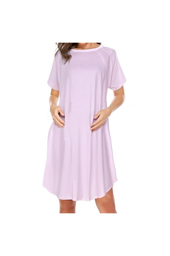 Women's Maternity Nursing Dress Short Sleeve Nightgowns Pregnancy Round Neck Loose Mini Dresses Multicolor L