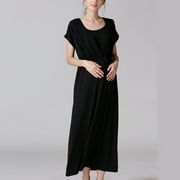 BRGZLK Women's Maternity Nursing Dresses Split Long Dress for Breastfeeding Black XXL