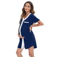 thumbnail image 1 of Women's Maternity Nursing Nightgown Button Down V-Neck Breastfeeding Nightshirt Long/Short Sleeve Pregnancy Sleep Dress Ladies Labour Delivery Gown with Pocket, 1 of 7