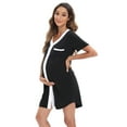 thumbnail image 1 of Women's Maternity Nursing Nightgown Button Down V-Neck Breastfeeding Nightshirt Long/Short Sleeve Pregnancy Sleep Dress Ladies Labour Delivery Gown with Pocket, 1 of 5