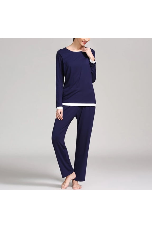 Women's Maternity Nursing Pajama Sets Long Sleeve Postpartum Pajamas Breastfeeding Pregnancy Clothes Dark Blue L