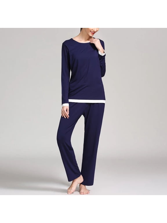 Women's Maternity Nursing Pajama Sets Long Sleeve Postpartum Pajamas Breastfeeding Pregnancy Clothes Dark Blue M