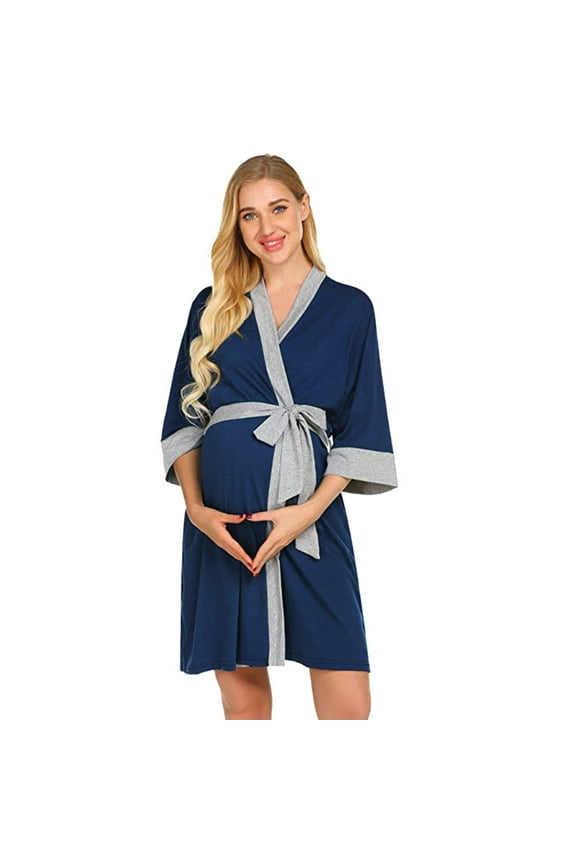 Women's Maternity Nursing Robe Pregnancy Breastfeeding Bathrobes 3 in 1 Labor Delivery Nightgowns