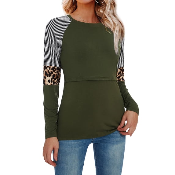 Women's Maternity Nursing Shirt Top Long Sleeve Patchwork Breastfeeding Clothes
