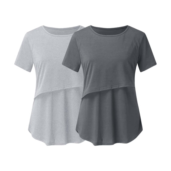 Women's Maternity Nursing Shirts 2 Pack Short Sleeve Crew Neck Breastfeeding Tops Casual Pregnancy Tees Tunic Blouses