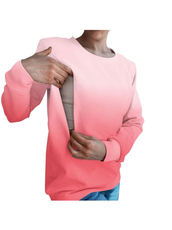 Women's Maternity Nursing Sweatshirt Long Sleeve Breastfeeding Top with Hidden Zip - Soft Fleece Postpartum Shirt