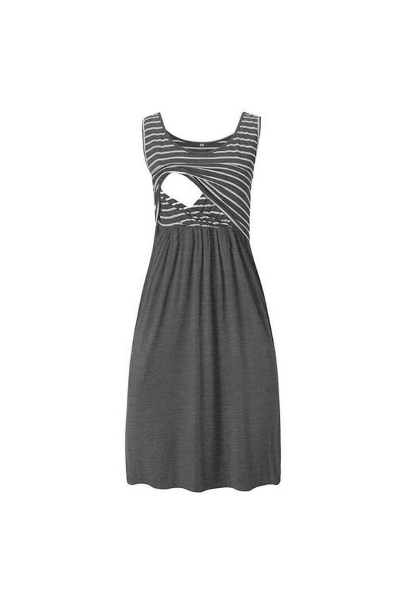 Women's Maternity Nursing Tank Dress Sleeveless Scoop Neck Breastfeeding Dresses Pregnancy Loungewear