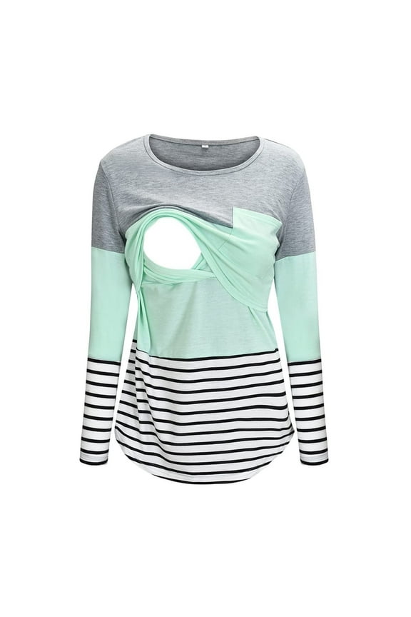 Women's Maternity Nursing Tops Comfy Long Sleeve Breastfeeding T-Shirt with Pocket Fall Winter Pregnancy Clothes for Women