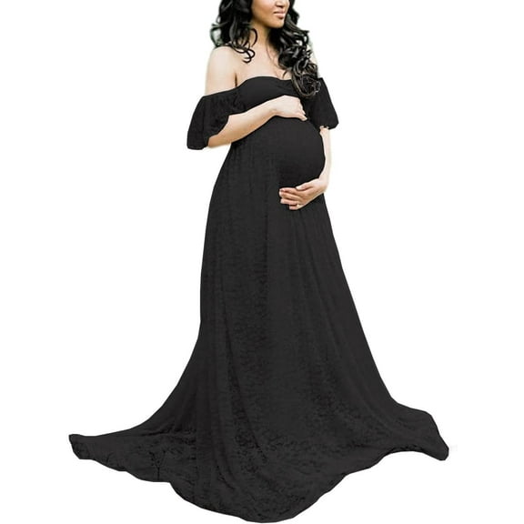 Women's Maternity Off Shoulder Lace Maxi Dress for Photography, Baby Shower, Pregnant Wedding