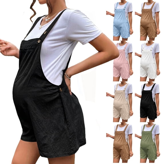 Women's Maternity Overall Shorts Tie Knot Strap Short Romper Jumpsuit Black XL