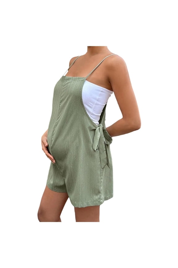 Women's Maternity Overalls Adjustable Strap Summer Overalls Shorts Sleeveless Casual Pregnancy Romper,S,Green