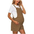 thumbnail image 1 of Women's Maternity Overalls Shorts Adjustable Waist Summer Pregnancy Romper Shorts with Pockets,L,Brown, 1 of 5