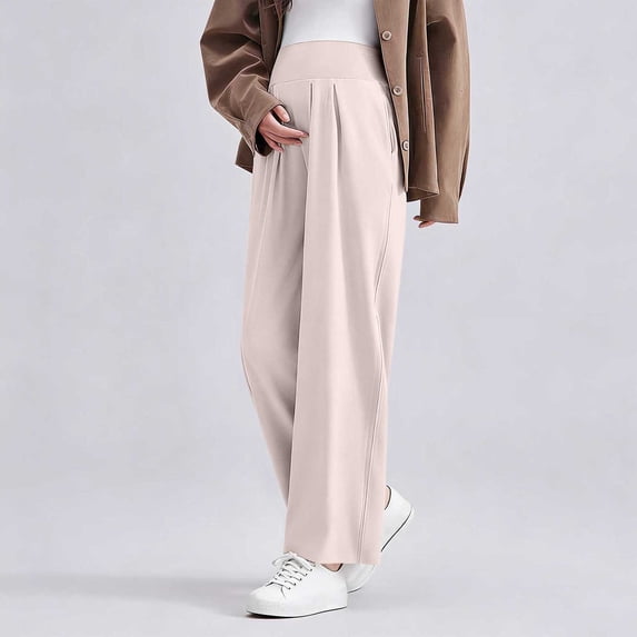 Women's Maternity Palazzo Over The Belly Straight Leg Pants Wide Leg Trousers Soft Belly Support Stretchy Adjustable High Waisted Pregnancy Pants Yoga Beige XL