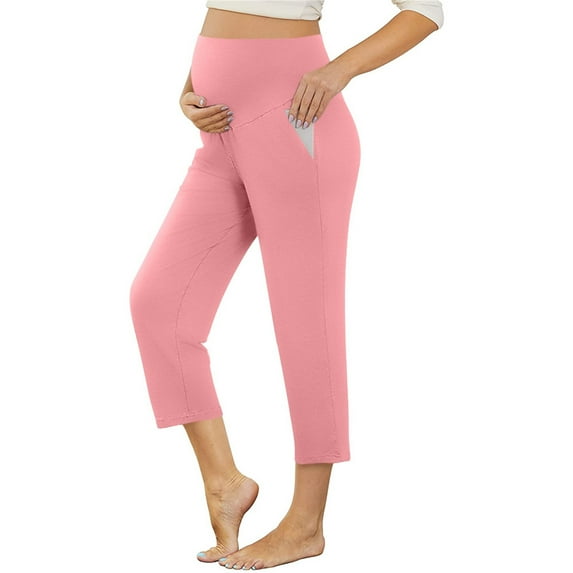 Women's Maternity Pants Casual Loose Wide Leg Cozy Pant Pregnancy Palazzo Lounge Trousers with Pockets Pink M