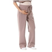 LUXOTI Women's Maternity Pants Solid Color Over Belly High Waist Wide Leg Stretchy Sweatpants Spring Summer Comfortable Pregnancy Jogger Pants