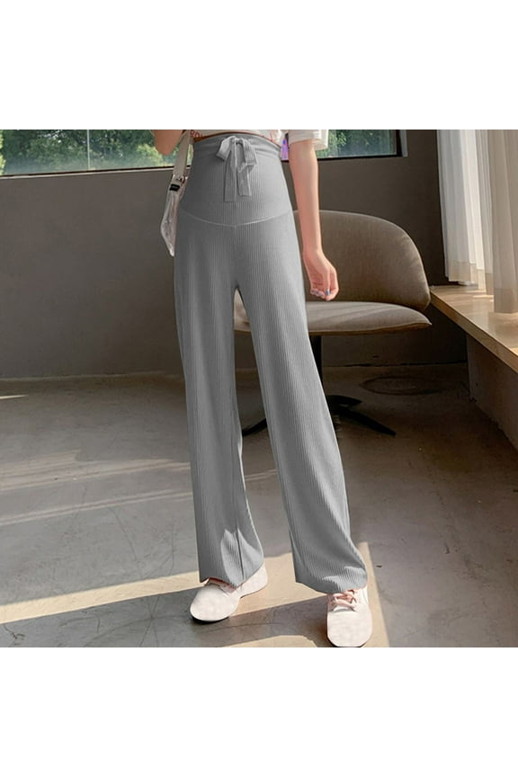 Women's Maternity Pants with Pockets Loose Wide Leg Cozy Pant Spring And Fall Maternity High Waist Solid Full Length Pants Gray M