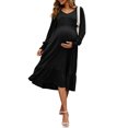 thumbnail image 1 of Women's Maternity Puff Long Sleeve Flowy Dress Pleated Flare With Smocked Cuffs Casual Midi Dress, 1 of 5