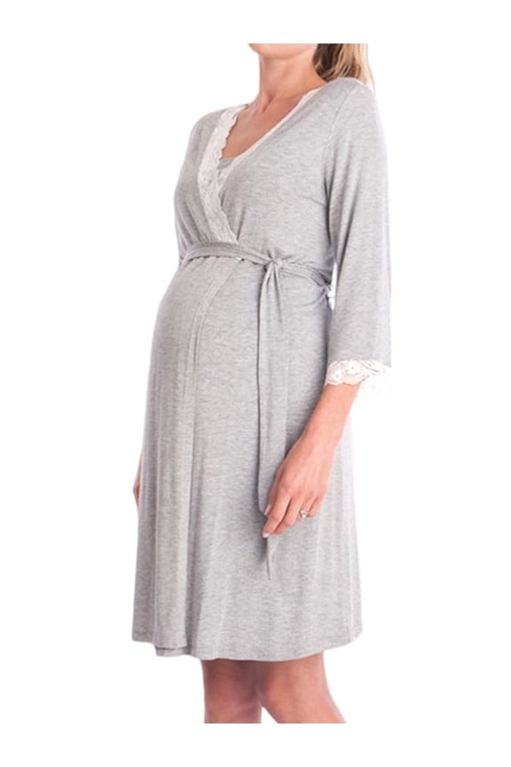 Women's Maternity Robe Pregnancy Breastfeeding Bathrobes Labor Delivery Nightgowns Light Gray S