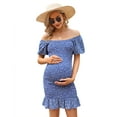 thumbnail image 1 of Women's Maternity Ruffle Hem  Baby Shower Dress Square Neck Puff Sleeve Off Shoulder Maternity Summer Dress, 1 of 9