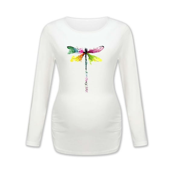 Women's Maternity Shirts Casual Long Sleeve Round Neck Button Side Ruched Pregnancy Clothes White M