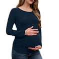 thumbnail image 1 of Women's Maternity Shirts Long Sleeve Crew Neck Pregnancy Tops Side Ruched Tunic Blouses Clothes, 1 of 6