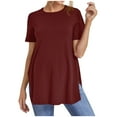 thumbnail image 1 of Women's Maternity Shirts Short Sleeve Pregnancy Tops Blouses Split Side Casual Crewneck Pregnant Tunic Tee Wine S, 1 of 7