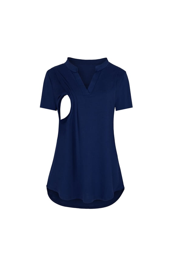 Women's Maternity Shirts Short Sleeves Nursing Tops Double Laye Breastfeeding Tees Pregnancy Clothes, Size M
