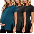 thumbnail image 1 of Women's Maternity Shirts Tops Split Hem Ribbed Maternity Pregnancy Clothes 3-Pack, 1 of 7