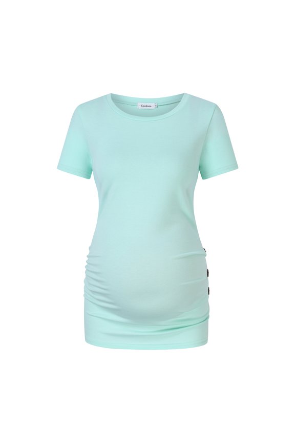 Women's Maternity Short Sleeve T-Shirts Side Button and Ruched Pregnancy Tunic Tops