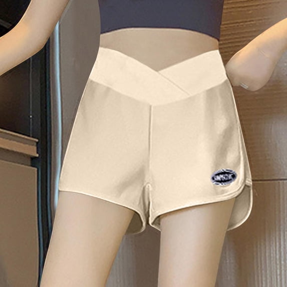 Women's Maternity Shorts Adjustable Cross Waist Pregnancy Lounge Workout Running Pajama Sleep Shorts Beige S