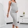 thumbnail image 1 of Women's Maternity Sleeveless Tank Dresses Pregnancy Square Neck Side Slit Bodycon Striped Dress for Daily Wearing or Baby Shower White S, 1 of 6