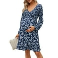 thumbnail image 1 of Women's Maternity Smocked Long Sleeve Ruffle Dress V Neck Fall Casual Flowy Midi Dress, 1 of 5