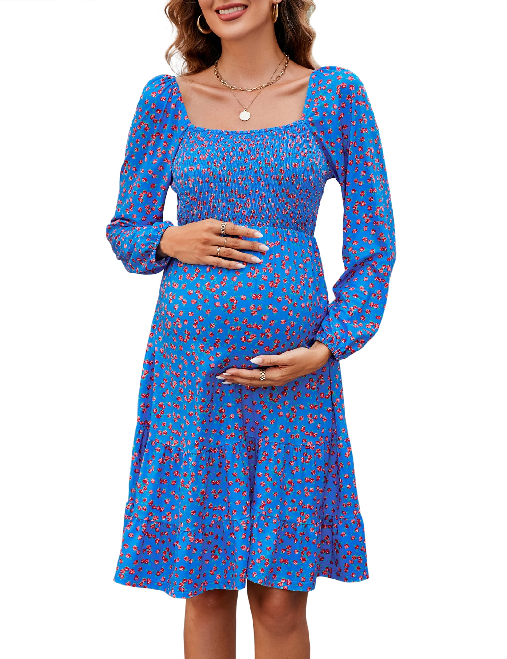 Swiss Dot Smocked Maternity Maxi Dress V-Neck, Ruffle Sleeves, Boho Tiered Dress For Baby Shower & Photoshoots Smocked Dress Swiss Dot Smocked Maternity Maxi Dress V-Neck, Ruffle Sleeves, Boho Tiered Dress For Baby Shower & Photoshoots Smocked Dress