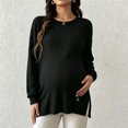 thumbnail image 1 of Women's Maternity Sweaters Long Sleeve Textured Knit Pullover Tops Crewneck Side Slit Pregnancy Clothes Casual Fall Winter Cozy Jumper Bump Friendly, 1 of 5
