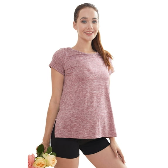 PARNIXS Women's Short Sleeve Split Side Pregnancy T-Shirts Maternity Clothes, Large