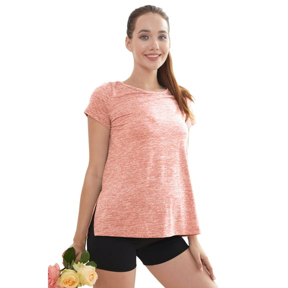 PARNIXS Women's Short Sleeve Split Side Pregnancy T-Shirts Maternity Clothes, Large